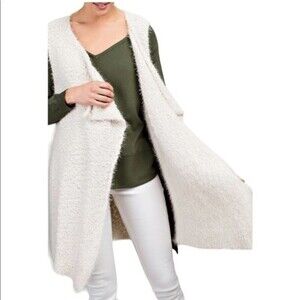 Alya Open Front Waterfall Sleeveless Soft Cozy Boho Cardigan Cream Vest M